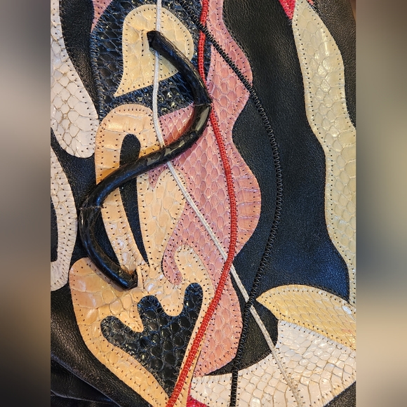 Delane Leather and Snakeskin Clamshell Clutch Bag Shoulder Evening Italy Exotic - Picture 14 of 14